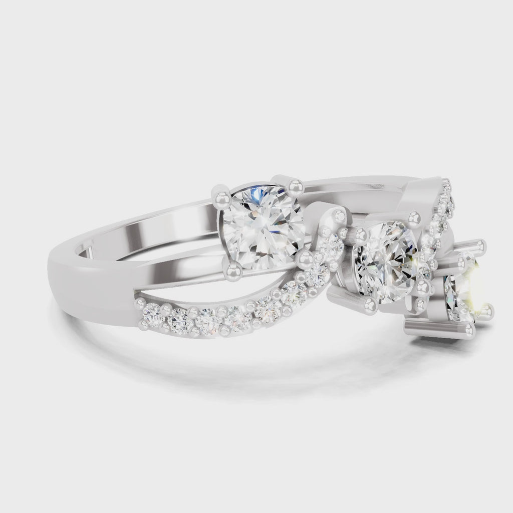 0.97 Carat Round Shape Diamond Three-Stone Ring | 14K White Gold