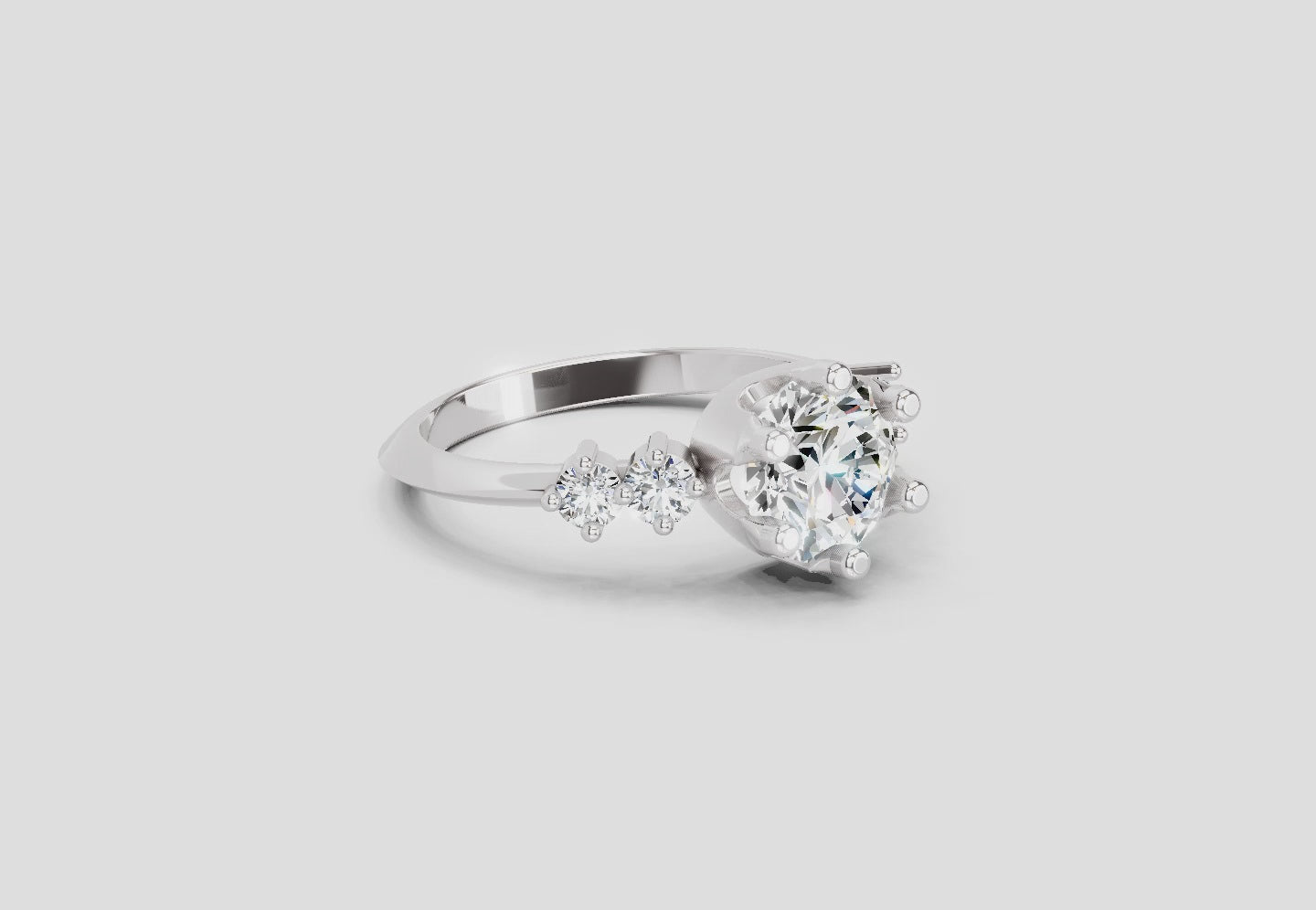 1.71 Ct Round Side Stone Engagement Ring | 14K White Gold
