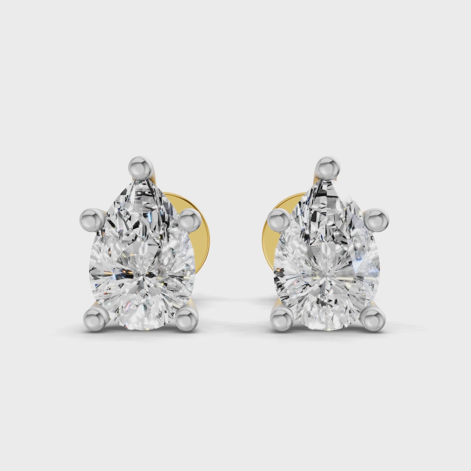 0.46 Ct  Pear Shape Solitaire Diamond Stud Earrings | 14K Yellow Gold
