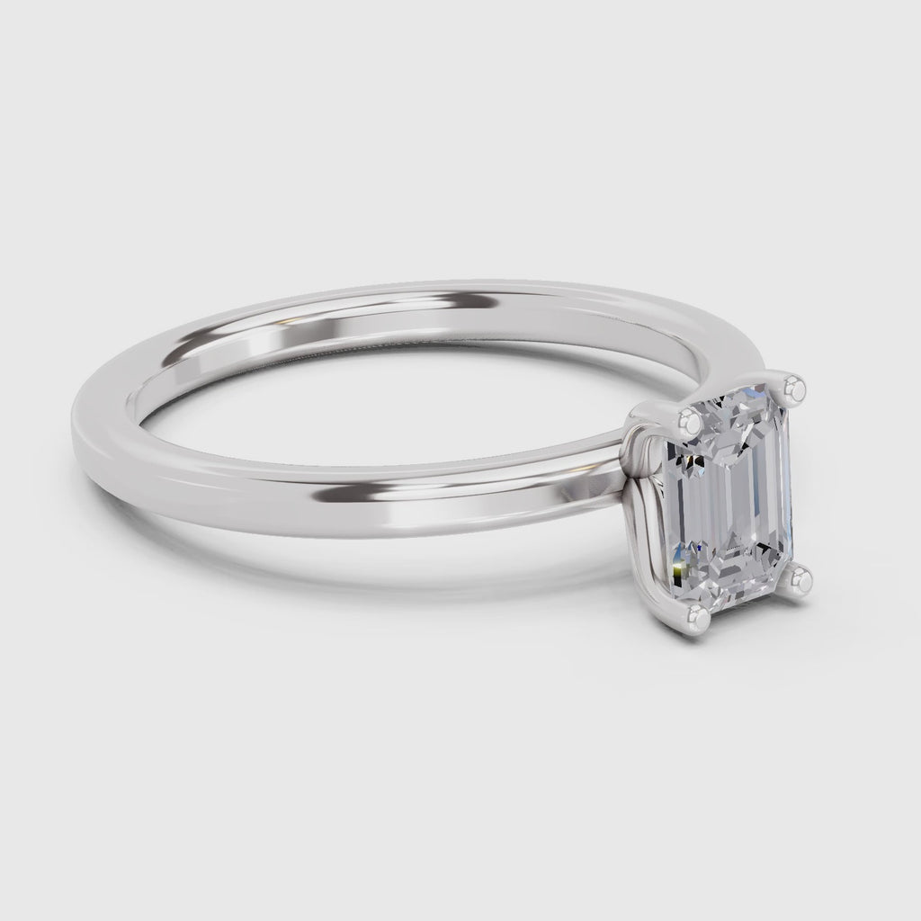 0.75 Ct Emerald Shape Solitaire Diamond Ring| 14K White Gold