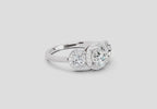 1.01 Ct Round 3 Stone Halo Diamond Ring | 14K White Gold
