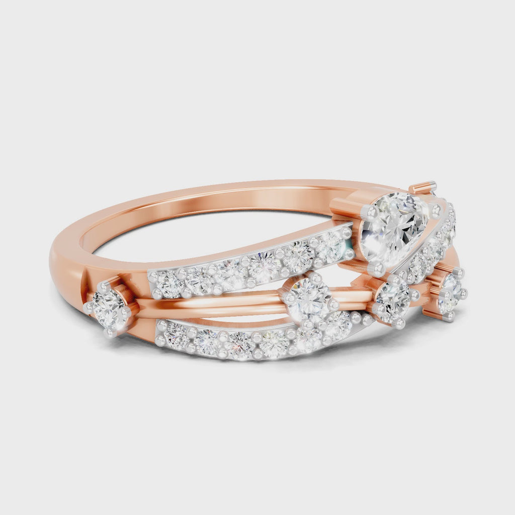 0.58 Carat Pear & Round Shape Diamond Multi-Row Bypass Ring | 14K Rose Gold