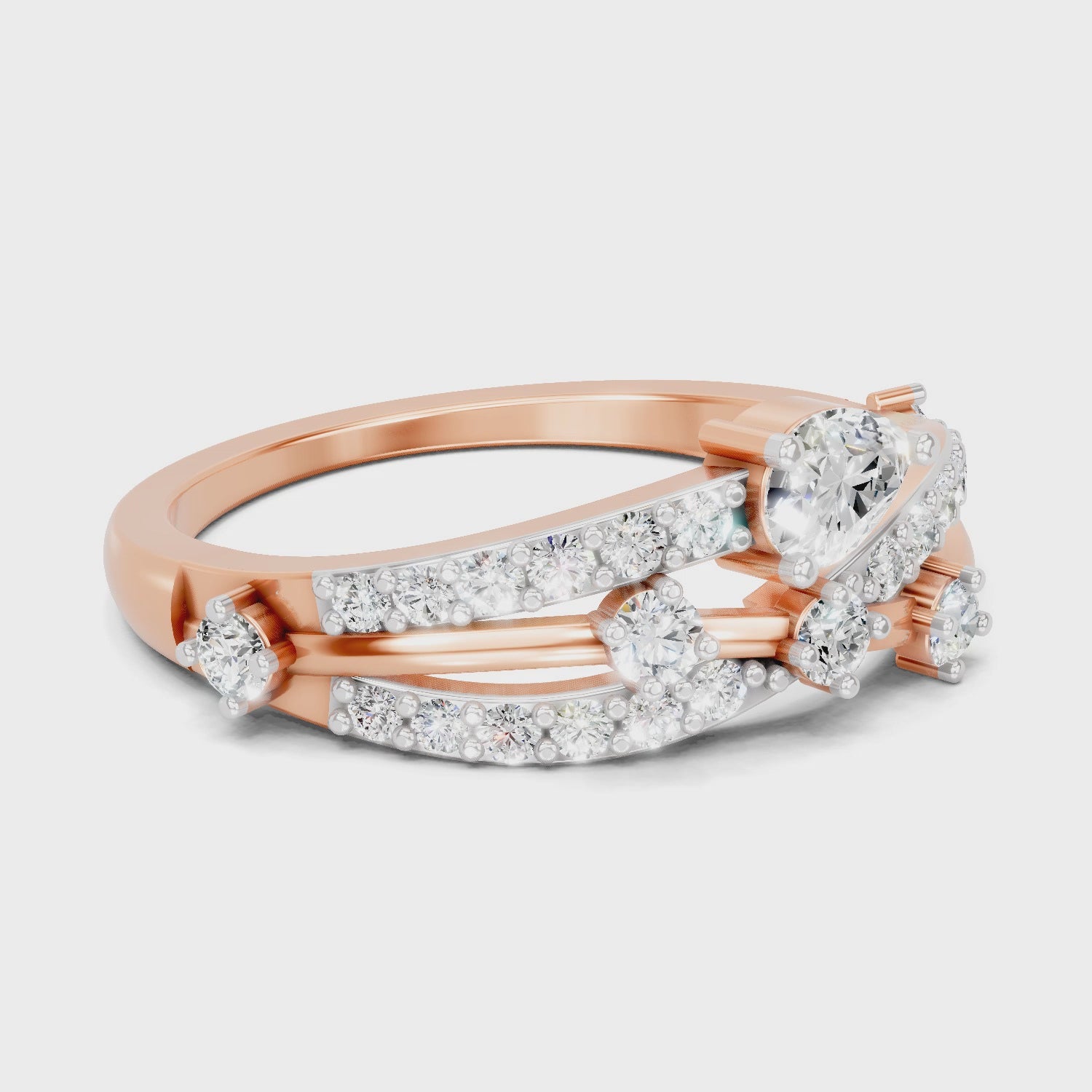0.58 Carat Pear & Round Shape Diamond Multi-Row Bypass Ring | 14K Rose Gold