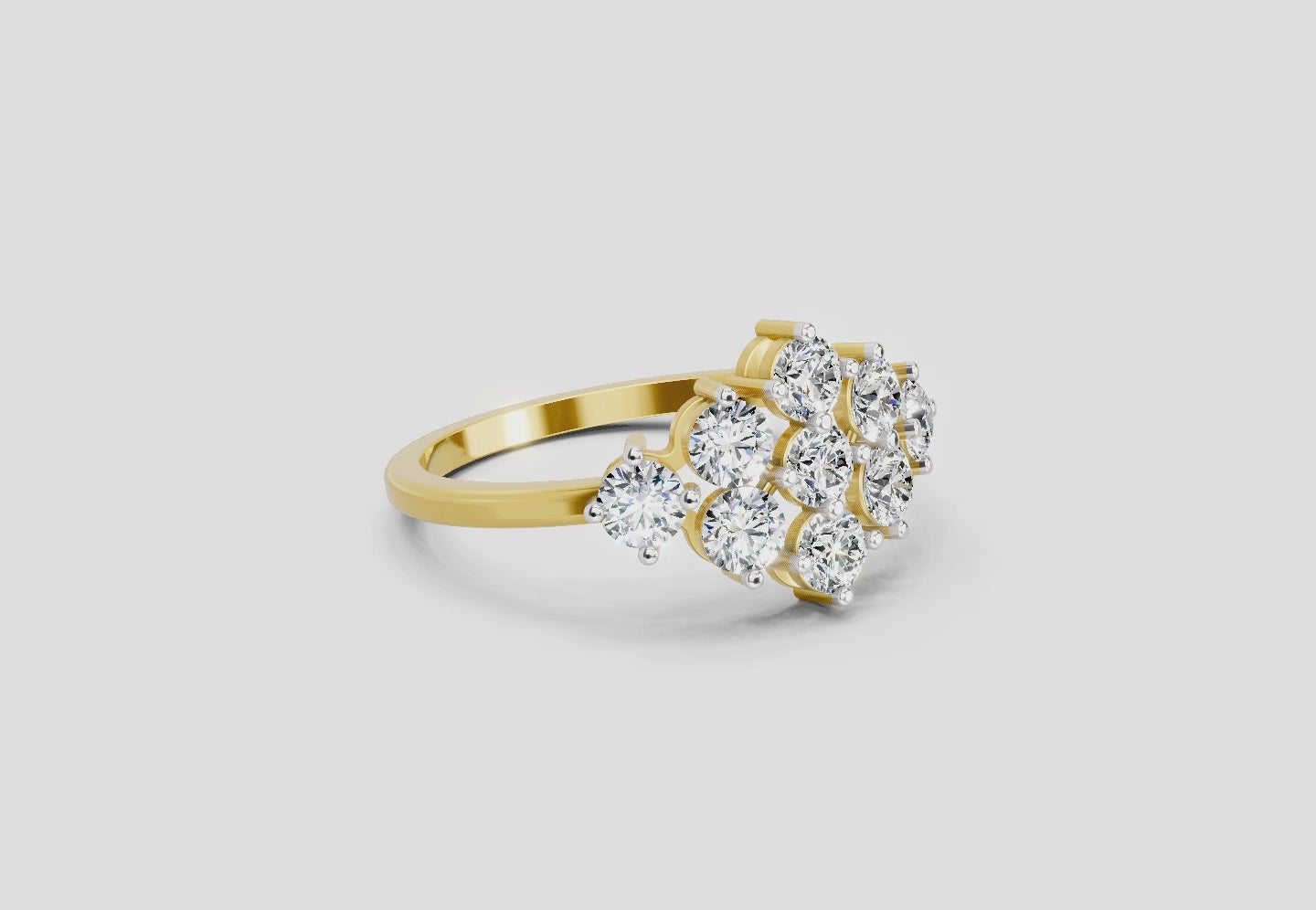 0.77 Carat Round Shape Cluster Diamond Ring | 14K Yellow Gold