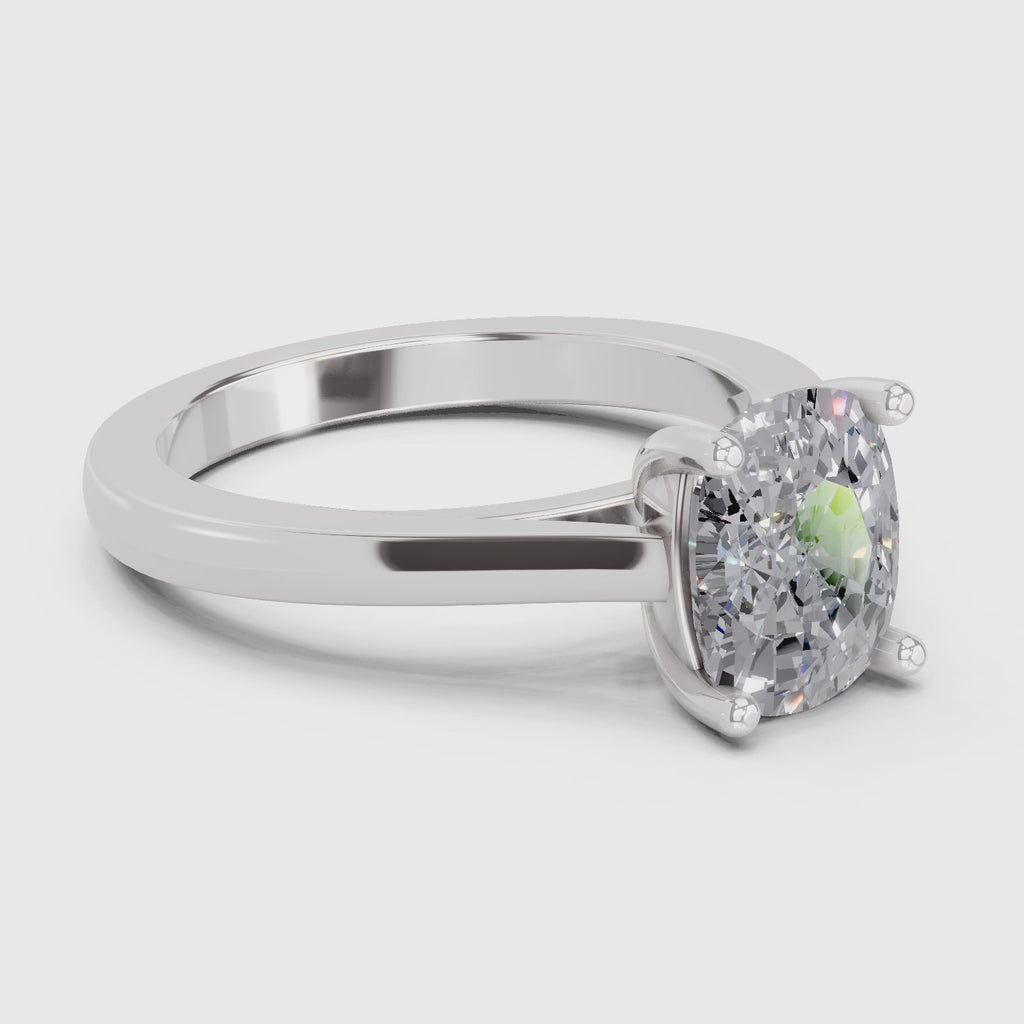 3 Ct Cushion Shape Solitaire Diamond Ring| 14K White Gold