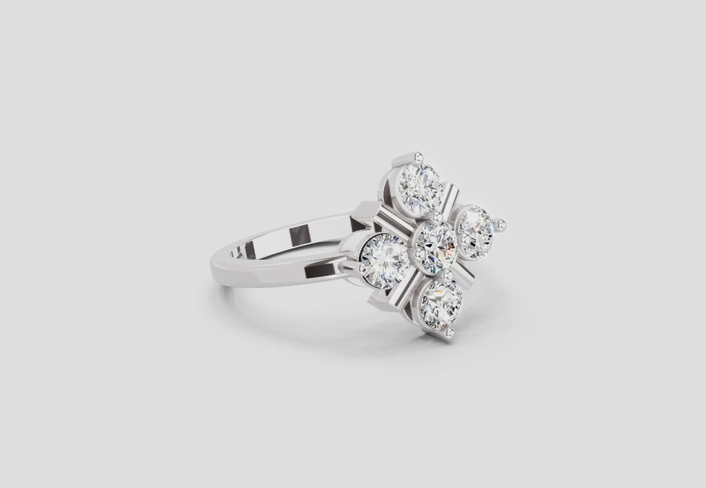 0.80 Ct Round Shape Cluster Ring | 14K White Gold
