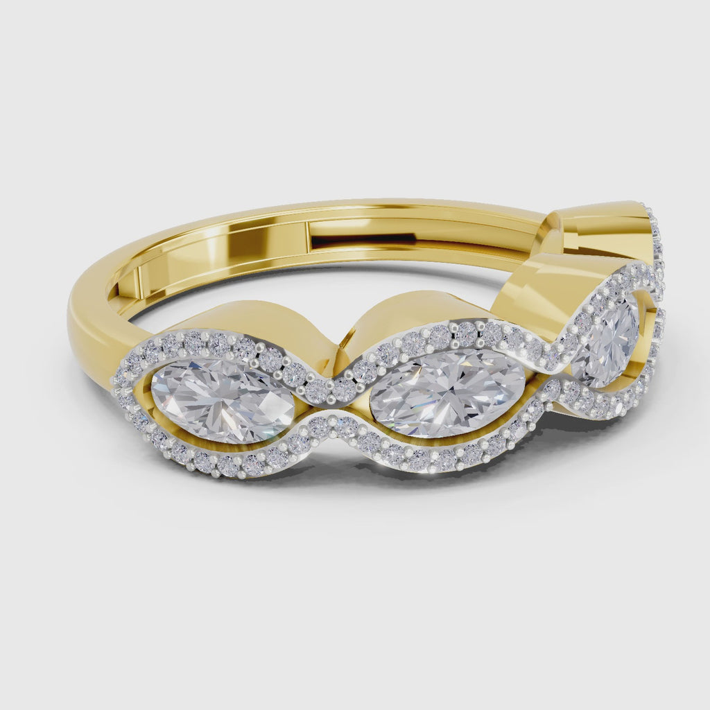 1.64 Carat Oval Shape Halo Wave Engagement Ring | 14K Yellow Gold