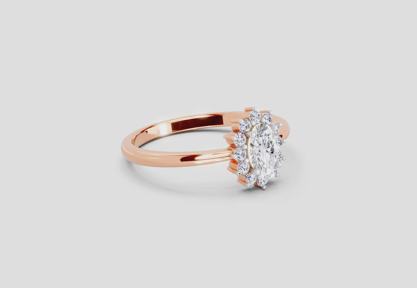0.77 Ct Oval Shape Halo Diamond Engagement  Ring | 14K Rose Gold