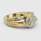 0.6 Carat Round Shape Circle Halo Engagement Ring | 14K Yellow Gold