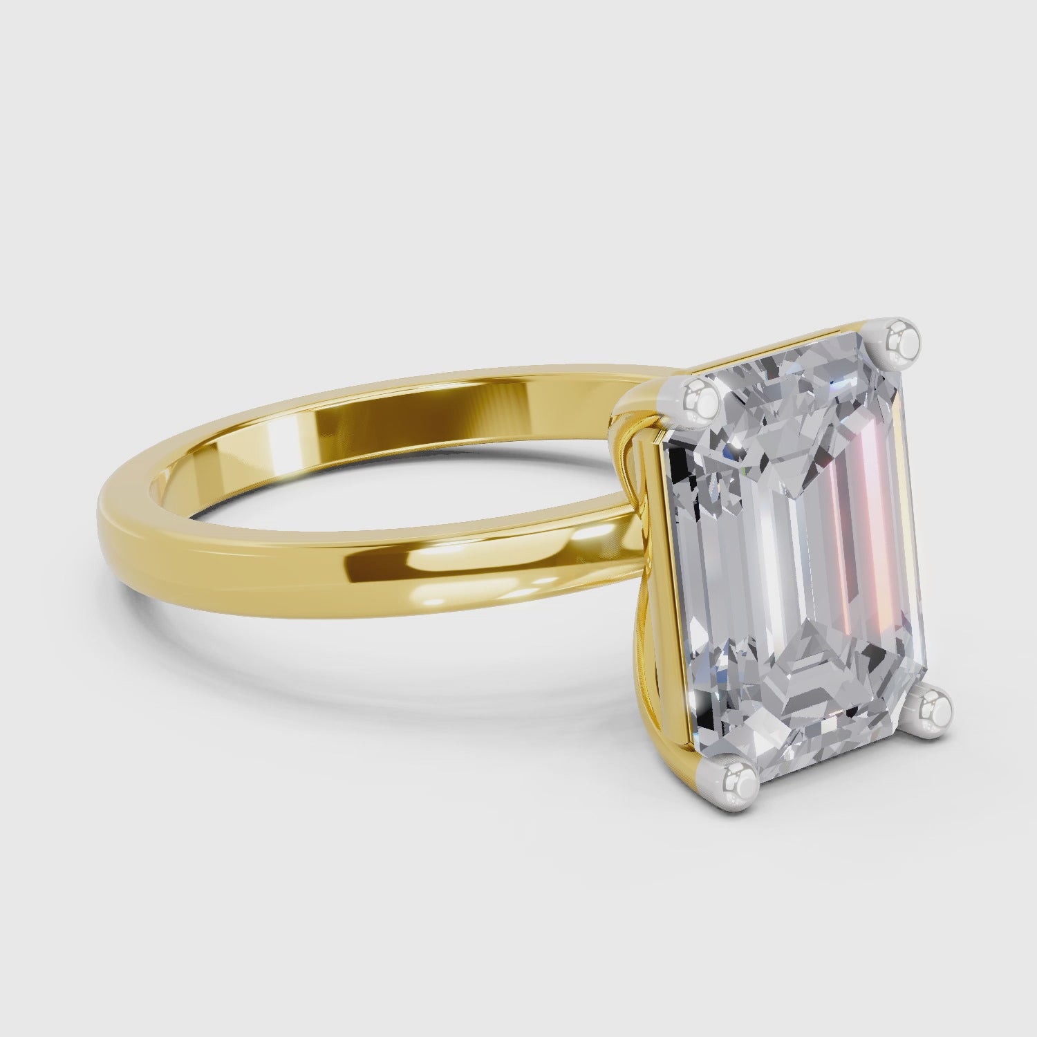 5 Ct Emerald Shape Solitaire Diamond Ring| 14K Yellow Gold