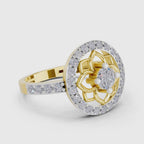 0.86 Carat Round Shape Diamond Floral Halo Ring | 14K Rose Gold