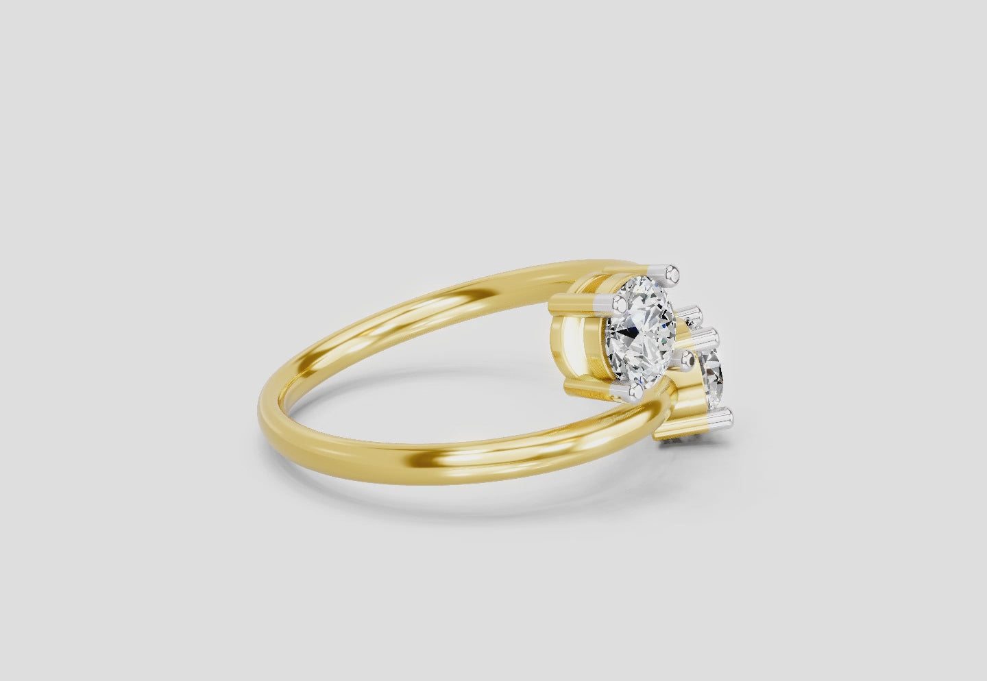 1 Ct Round Shape Diamond Two-Stone Open Ring | 14K Yellow Gold