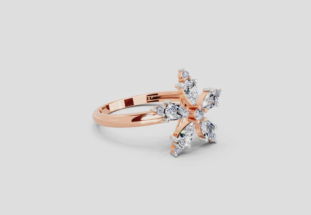 1.61 Ct Pear Shape Floral Diamond Ring | 14K Rose Gold