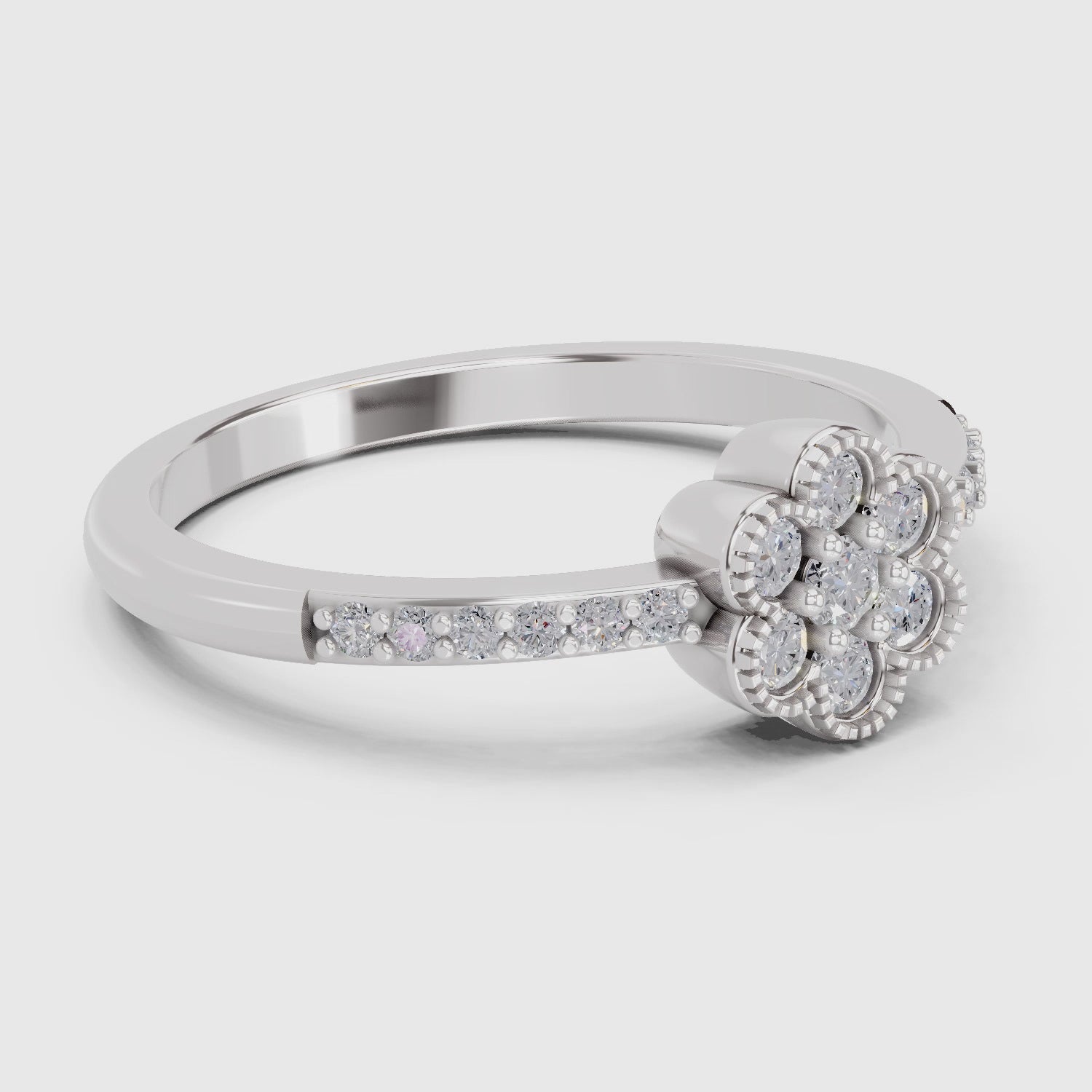 Sparkles 0.59 Carat Round Shape Floral Engagement Ring | 14K White Gold