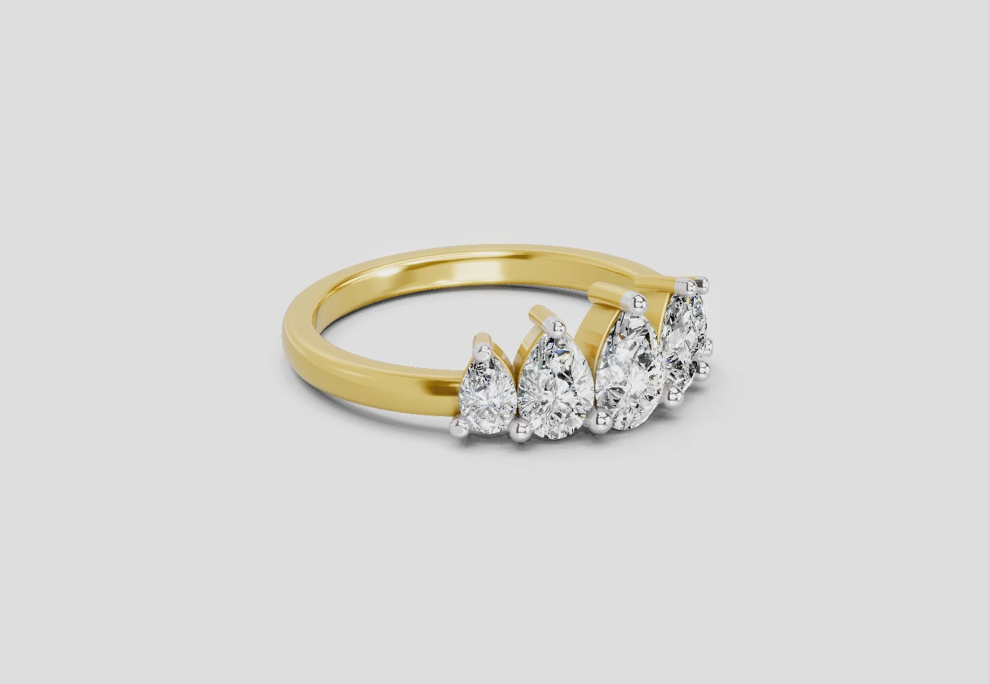 1.14 Ct Pear Shape 5 Stone Diamond Ring | 14K Yellow Gold