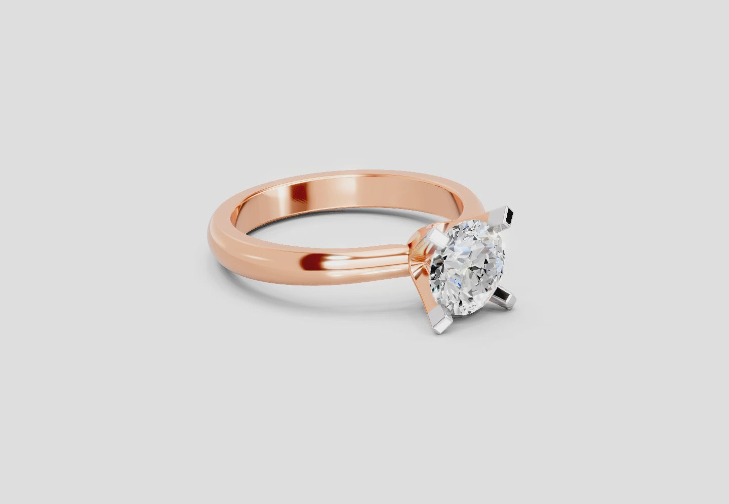 1 Carat Round Shape 4 Prong Solitaire Diamond Ring | 14K Rose Gold