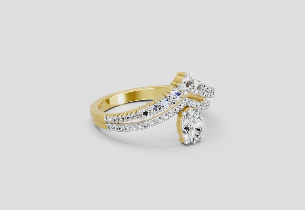 0.82 Ct Oval Diamond Crown Ring Set | 14K Yellow Gold