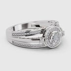0.6 Carat Round Shape Circle Halo Engagement Ring | 14K White Gold
