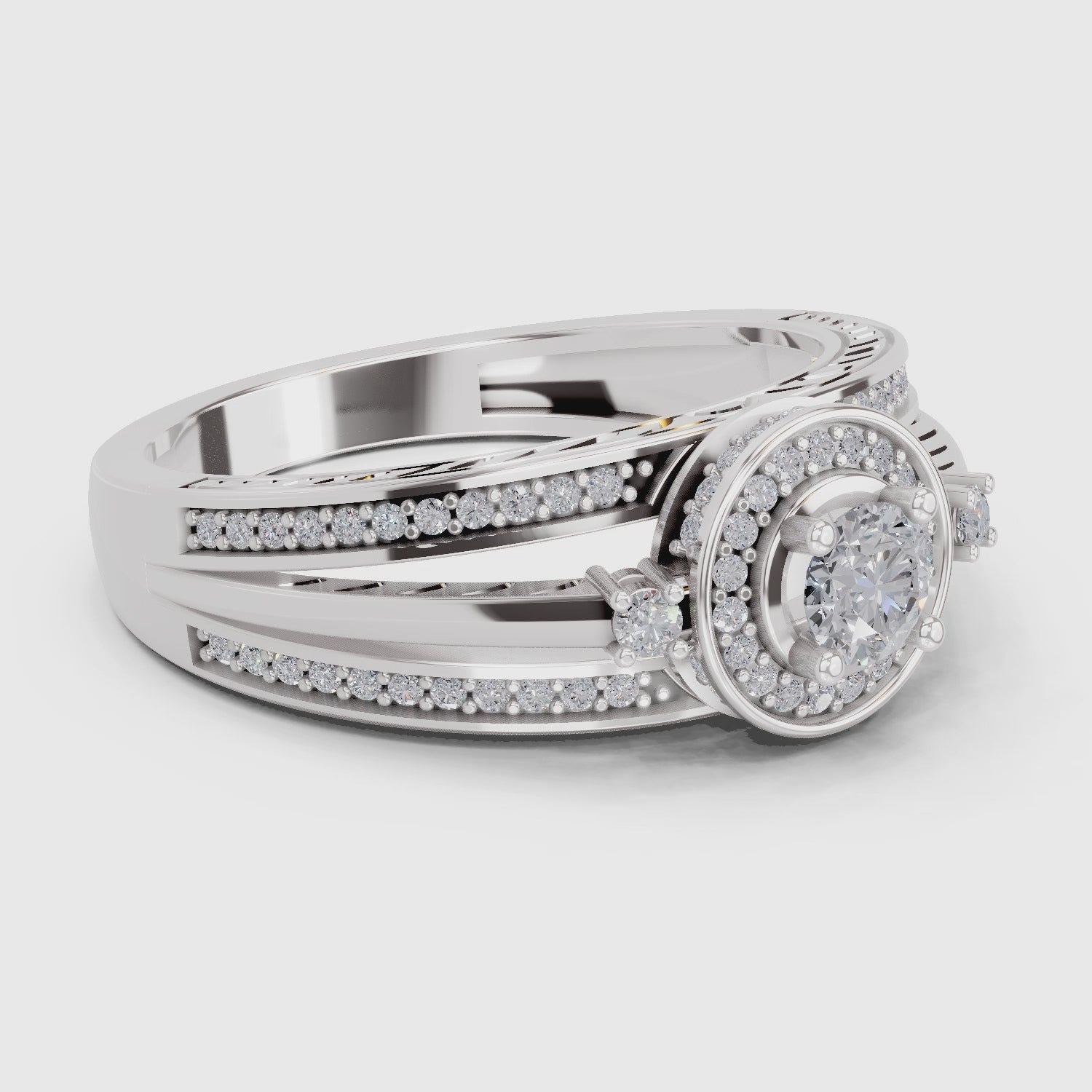 0.6 Carat Round Shape Circle Halo Engagement Ring | 14K White Gold