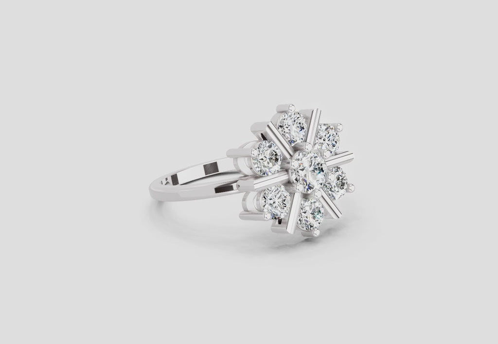 0.9 Ct Round Starburst Ring | 14K White Gold