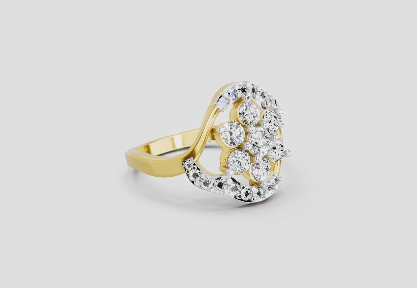 0.75 Ct Round Shape Diamond Cluster Ring | 14K Yellow Gold