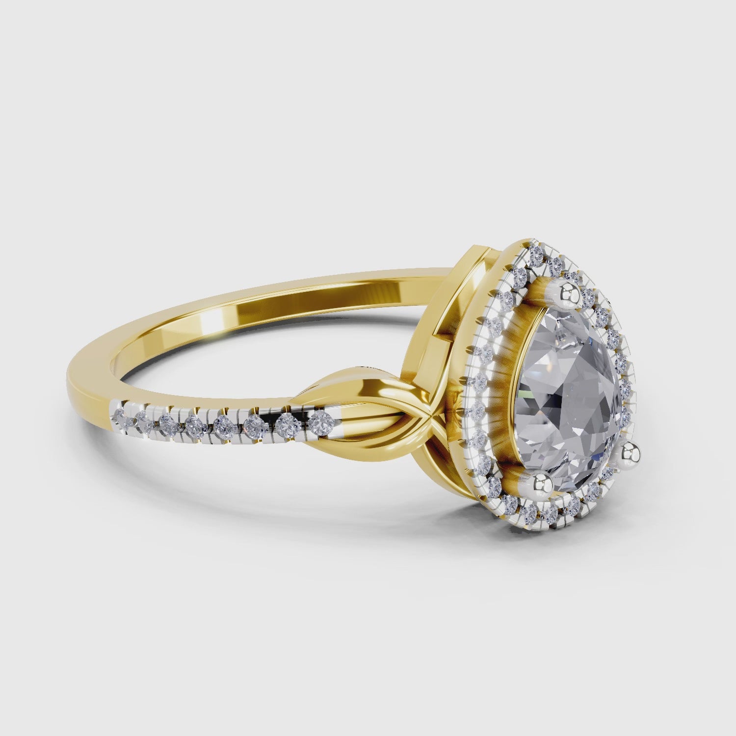 0.62 Carat Pear Shape Halo Engagement Ring | 14K Yellow Gold