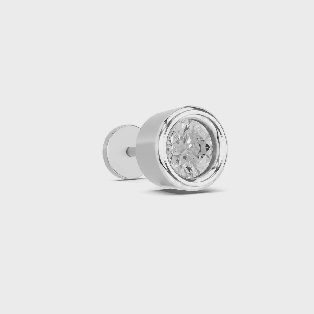 0.50 Carat Round Shape Bezel Solitaire Diamond Nose Pin | 14K Yellow Gold -Screw