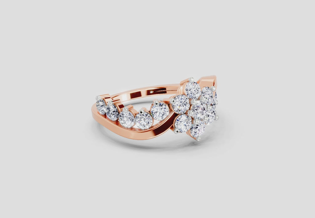 1.41 Ct Round Shape Cluster Diamond Ring | 14K Rose Gold