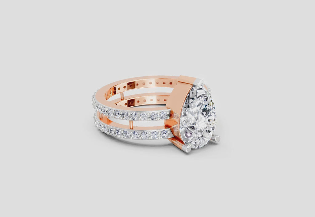 3.98 Ct Pear Shape Diamond Engagement Ring | 14K Rose Gold