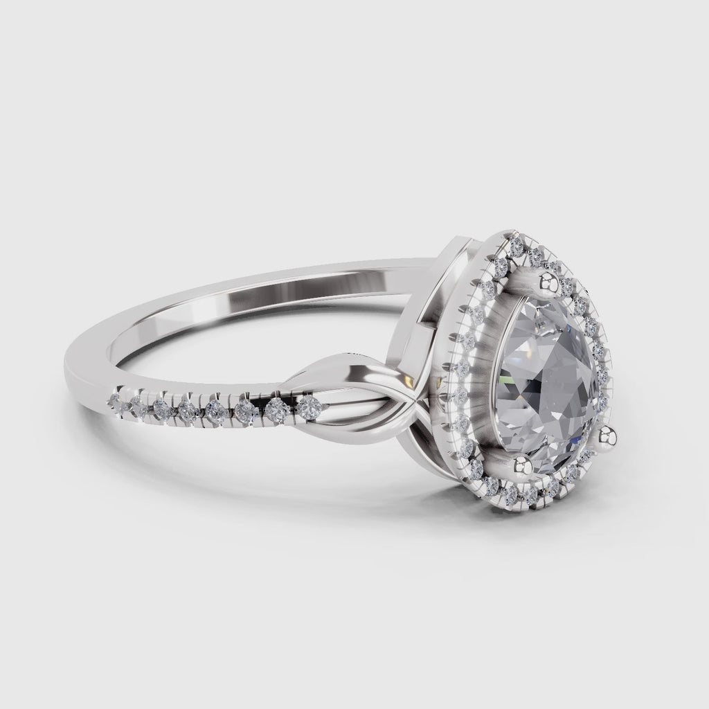 0.62 Carat Pear Shape Halo Engagement Ring | 14K White Gold