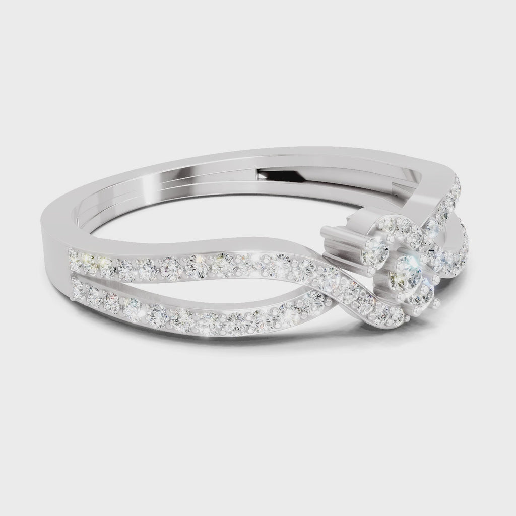 0.36 Carat Round Shape Twirl Engagement Ring | 14K White Gold