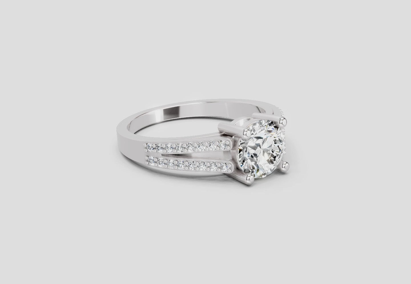 1.19 Ct Round Halo Split Shank Diamond Ring | 14K White Gold