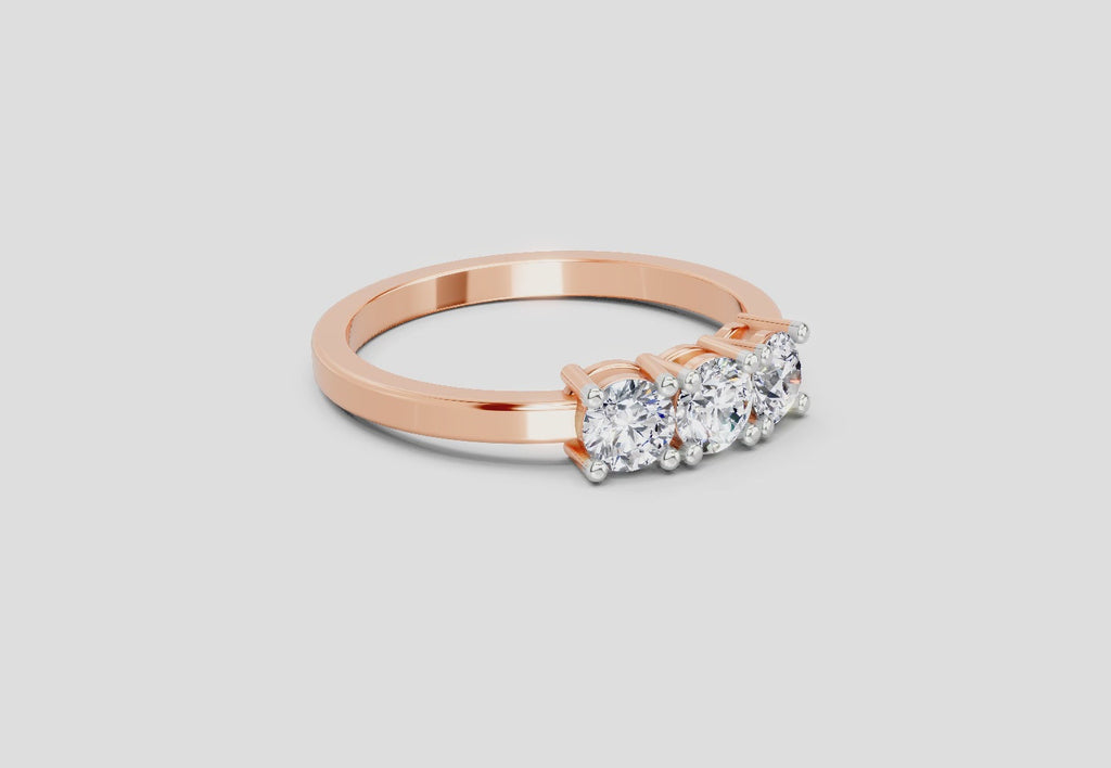 0.62 Ct Round Three Stone Ring | 14K Rose Gold