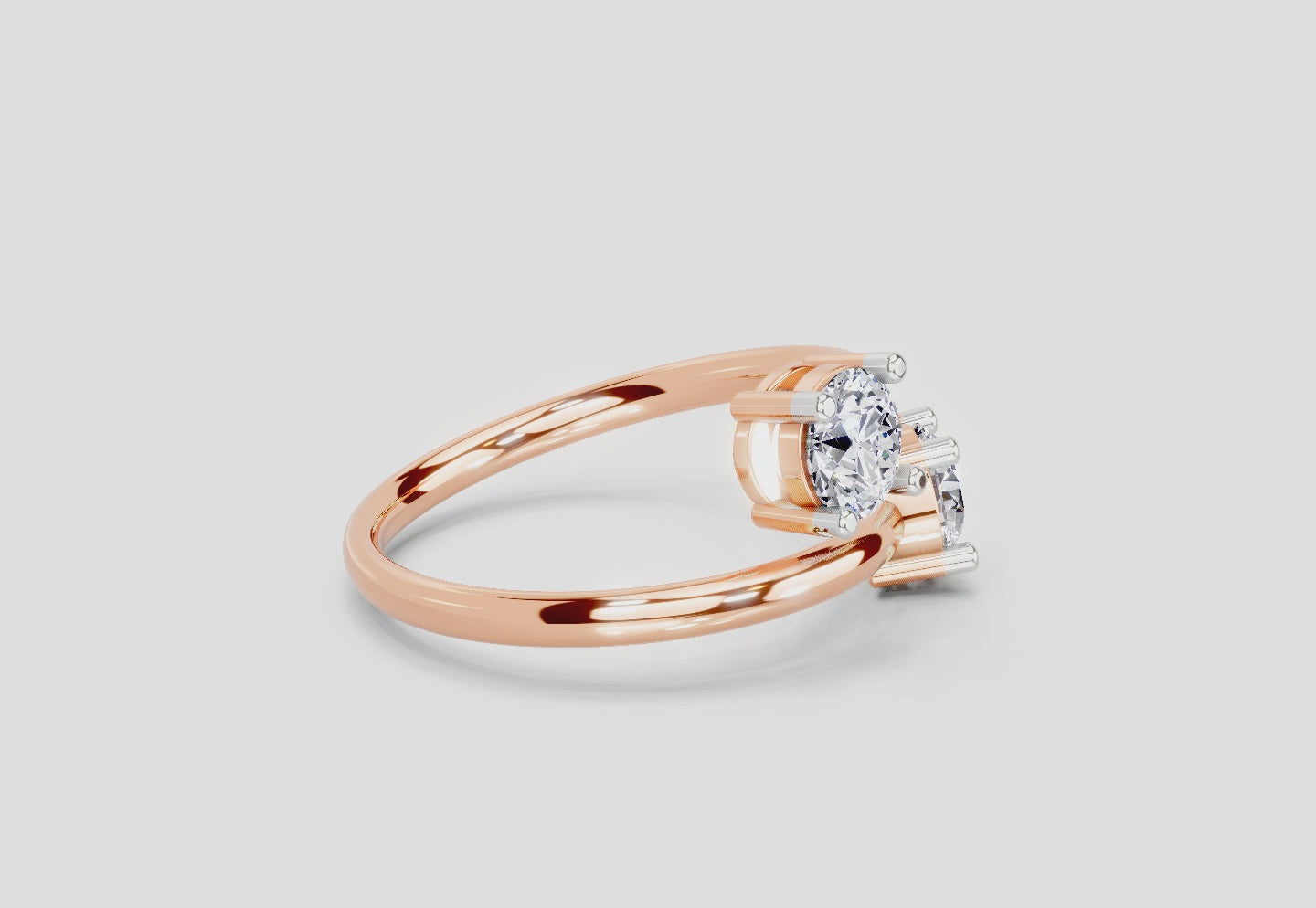 1 Ct Round Shape Diamond Two-Stone Open Ring | 14K Rose Gold