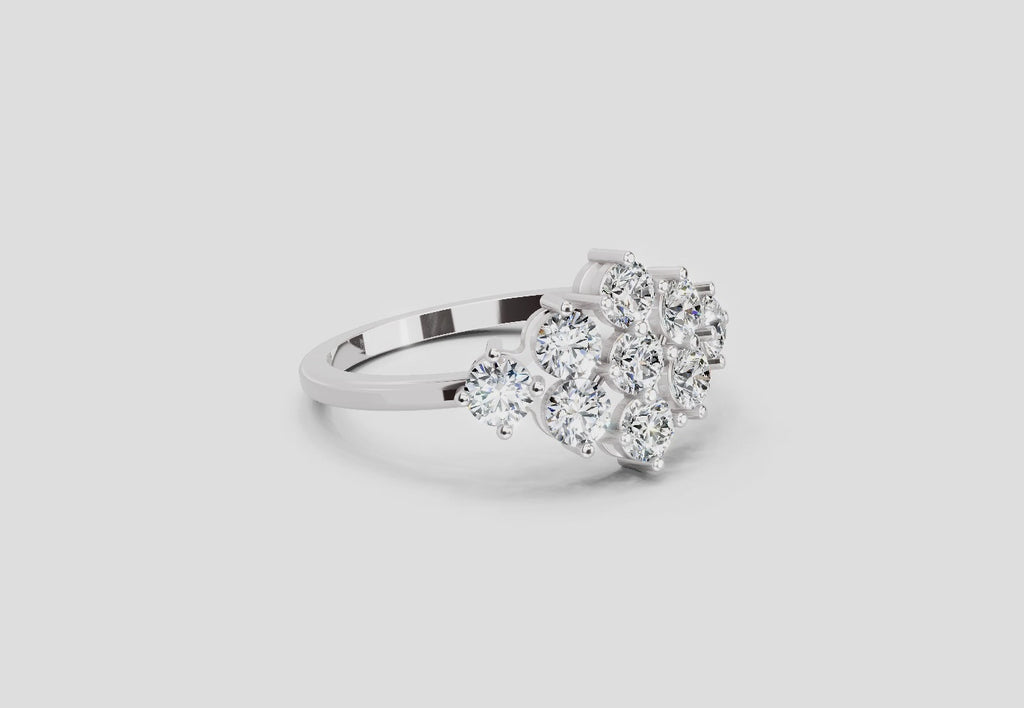 0.77 Carat Round Shape Cluster Diamond Ring | 14K White Gold
