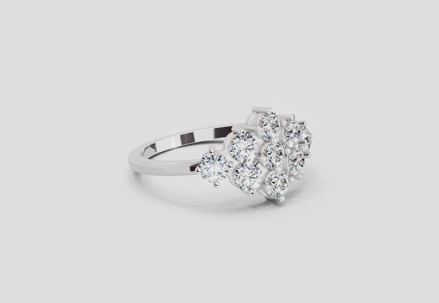 0.77 Carat Round Shape Cluster Diamond Ring | 14K White Gold