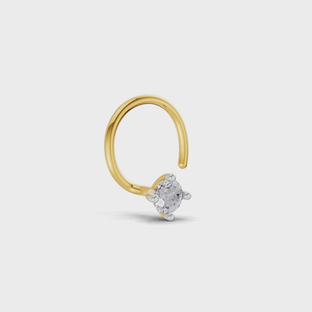 0.03 Ct Round Shape 4 Prong Solitaire Diamond Nose Pin | 14K Yellow Gold