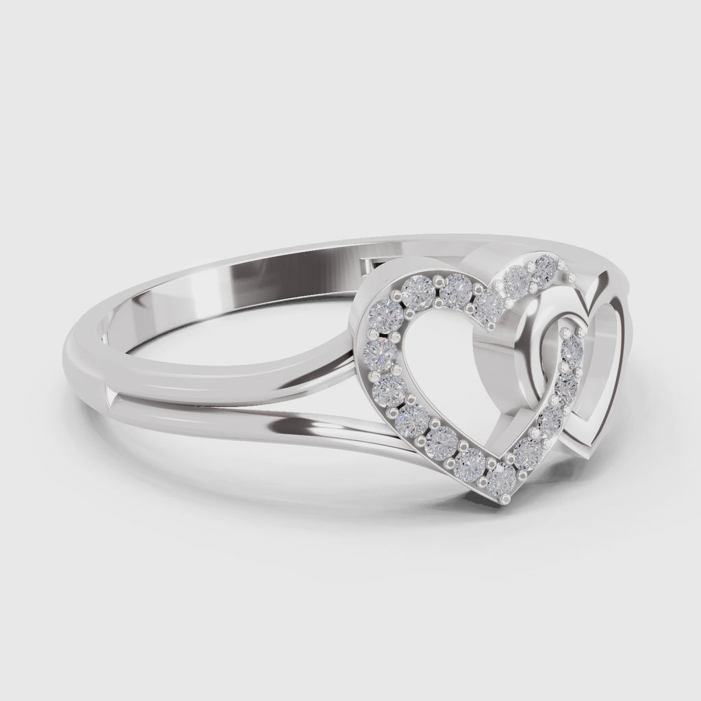 0.13 Carat Round Shape Twin Heart Engagement Ring | 14K White Gold