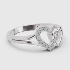 0.13 Carat Round Shape Twin Heart Engagement Ring | 14K White Gold