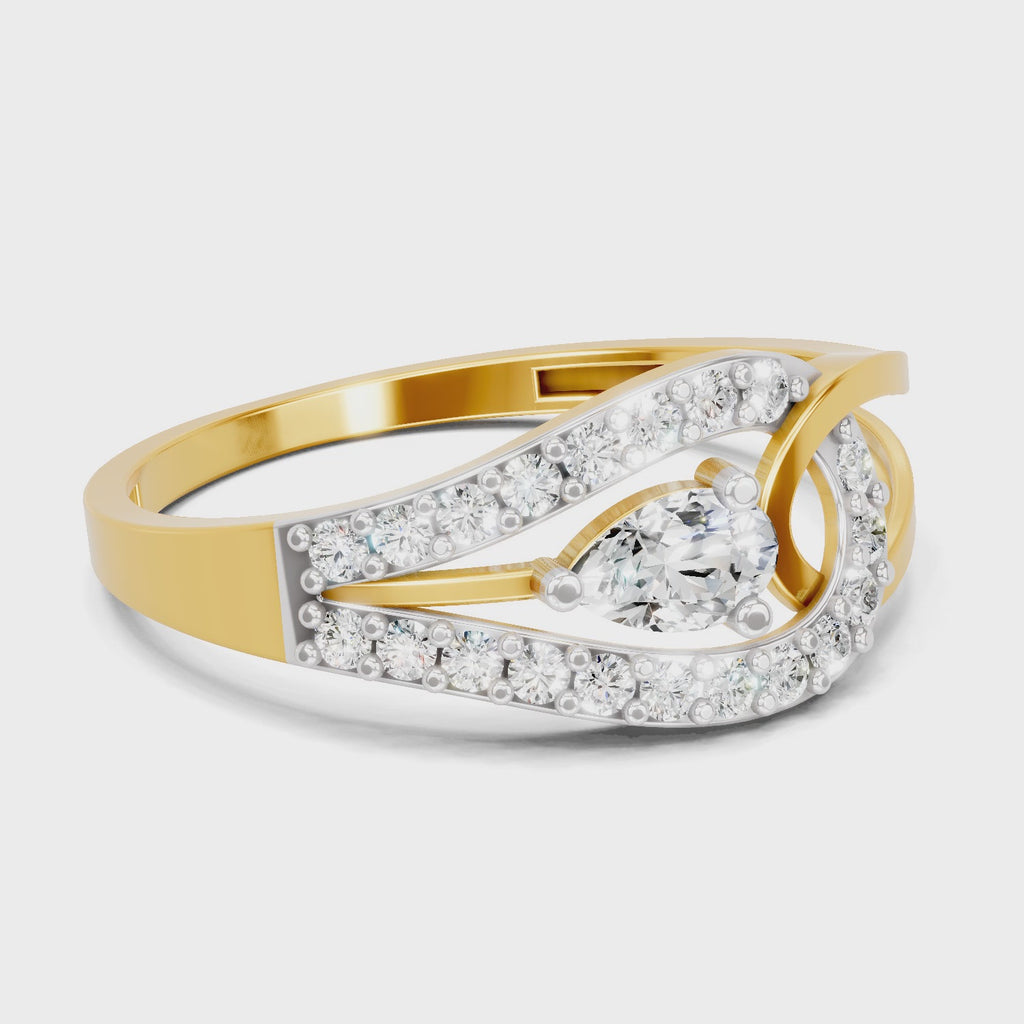 0.36 Carat Pear & Round Shape Diamond Bypass Ring | 14K Yellow Gold