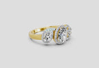 2 Ct Oval Three-Stone Halo Ring | 14K Yellow Gold
