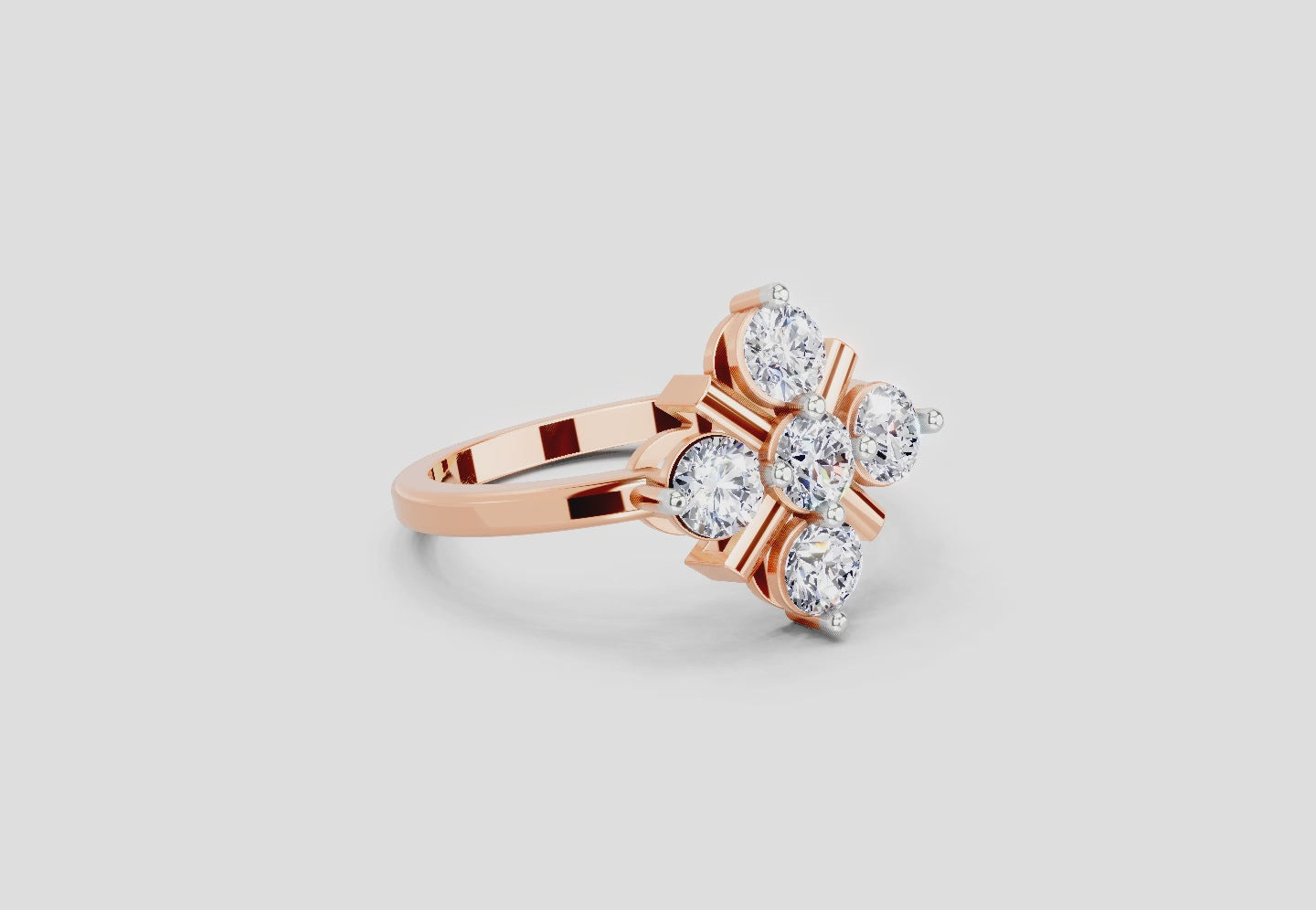 0.80 Ct Round Shape Cluster Ring | 14K Rose Gold