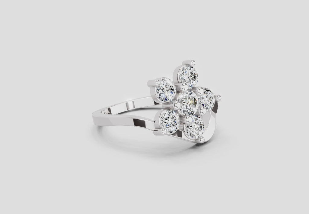 1.55 Ct Round Shape Floral Diamond Ring | 14K White Gold