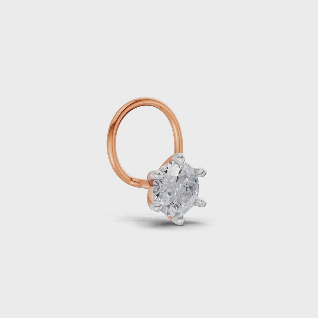 0.15 Ct Round Shape 6 Prong Solitaire Diamond Nose Pin | 14K Yellow Gold