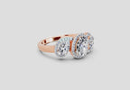 2 Ct Oval Three-Stone Halo Ring | 14K Rose Gold