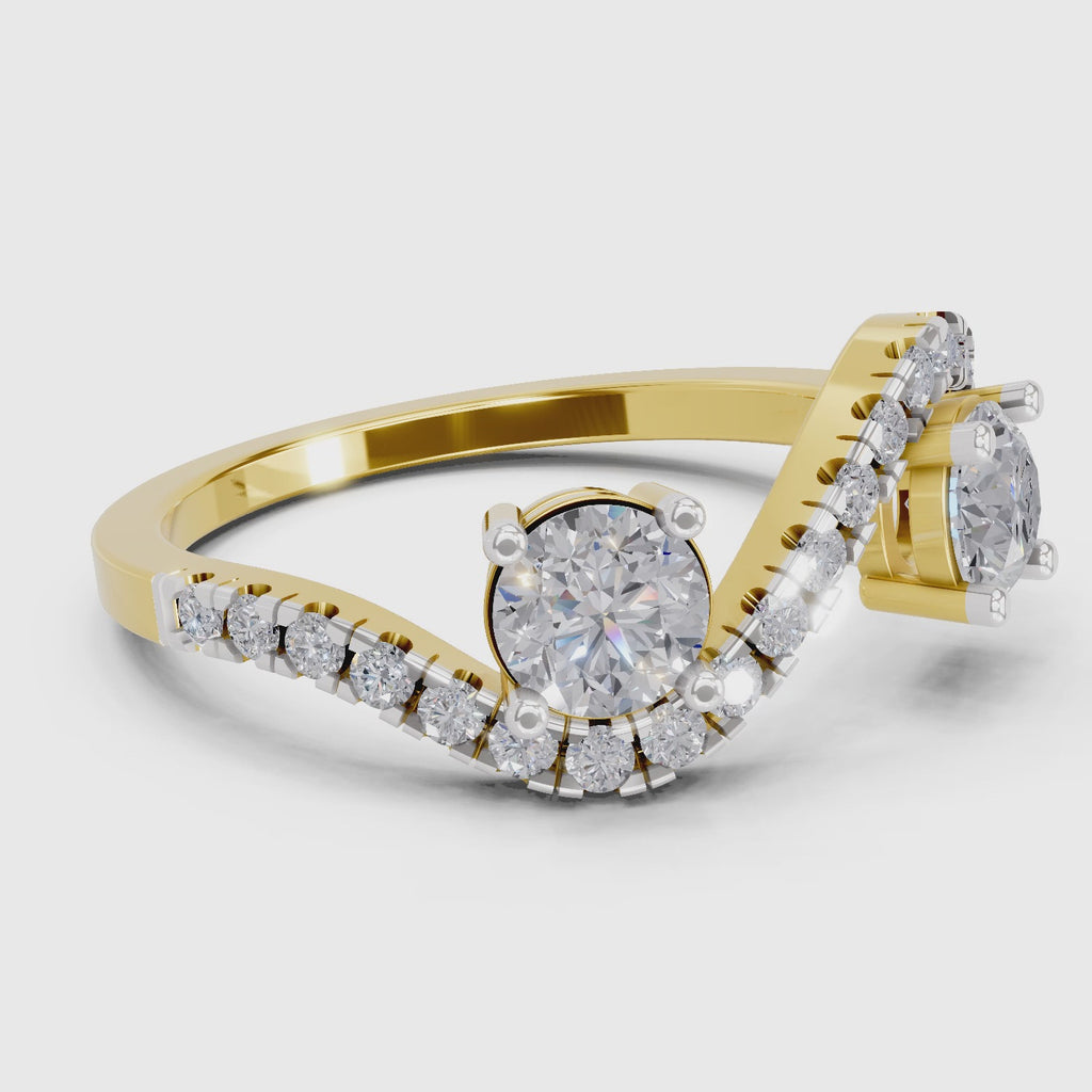 0.67 Ct Swirl Two Stone Diamond Engagement Ring | 14K Yellow Gold