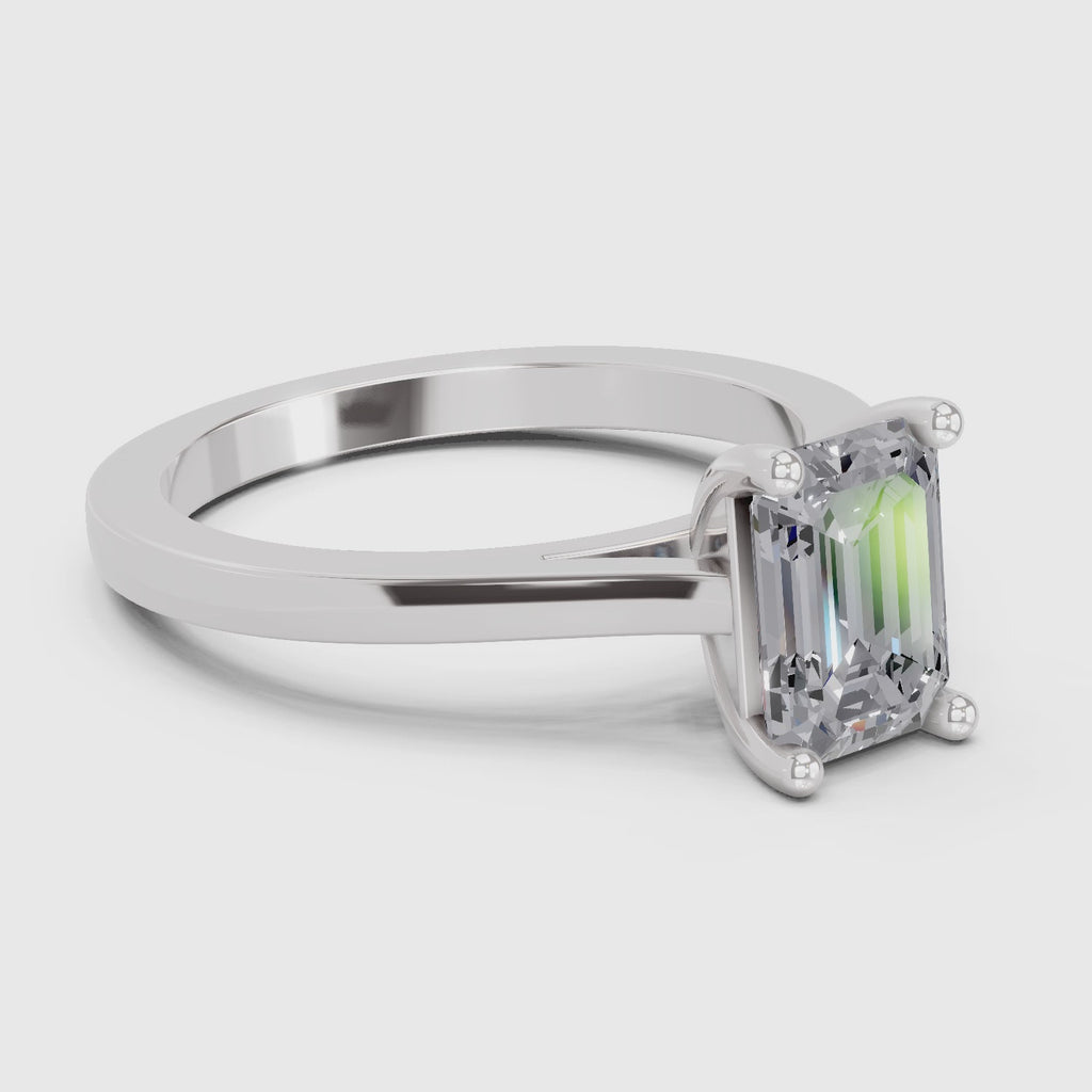 2.1 Ct Emerald Shape Solitaire Diamond Ring| 14K White Gold
