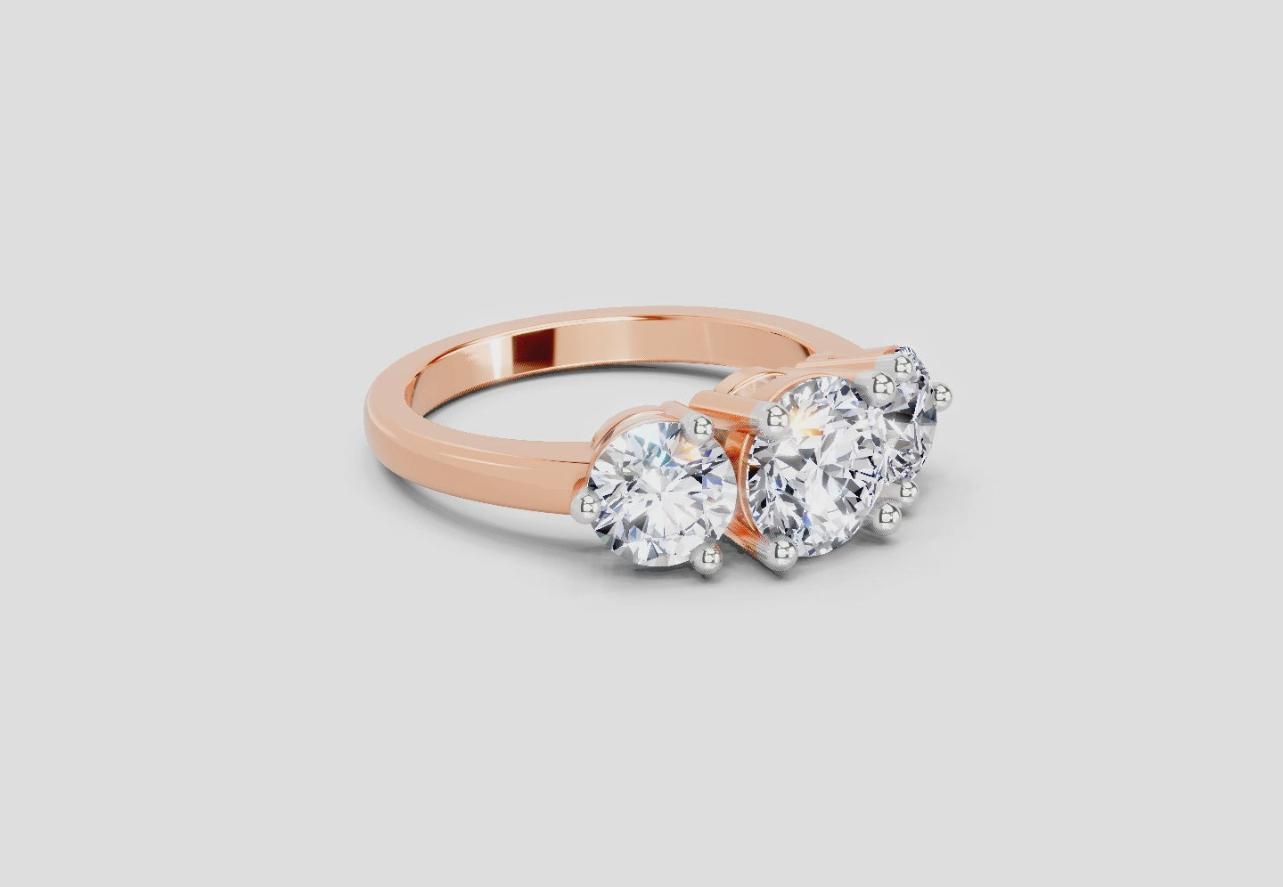 2 Ct Round Three Stone Ring | 14K Rose Gold