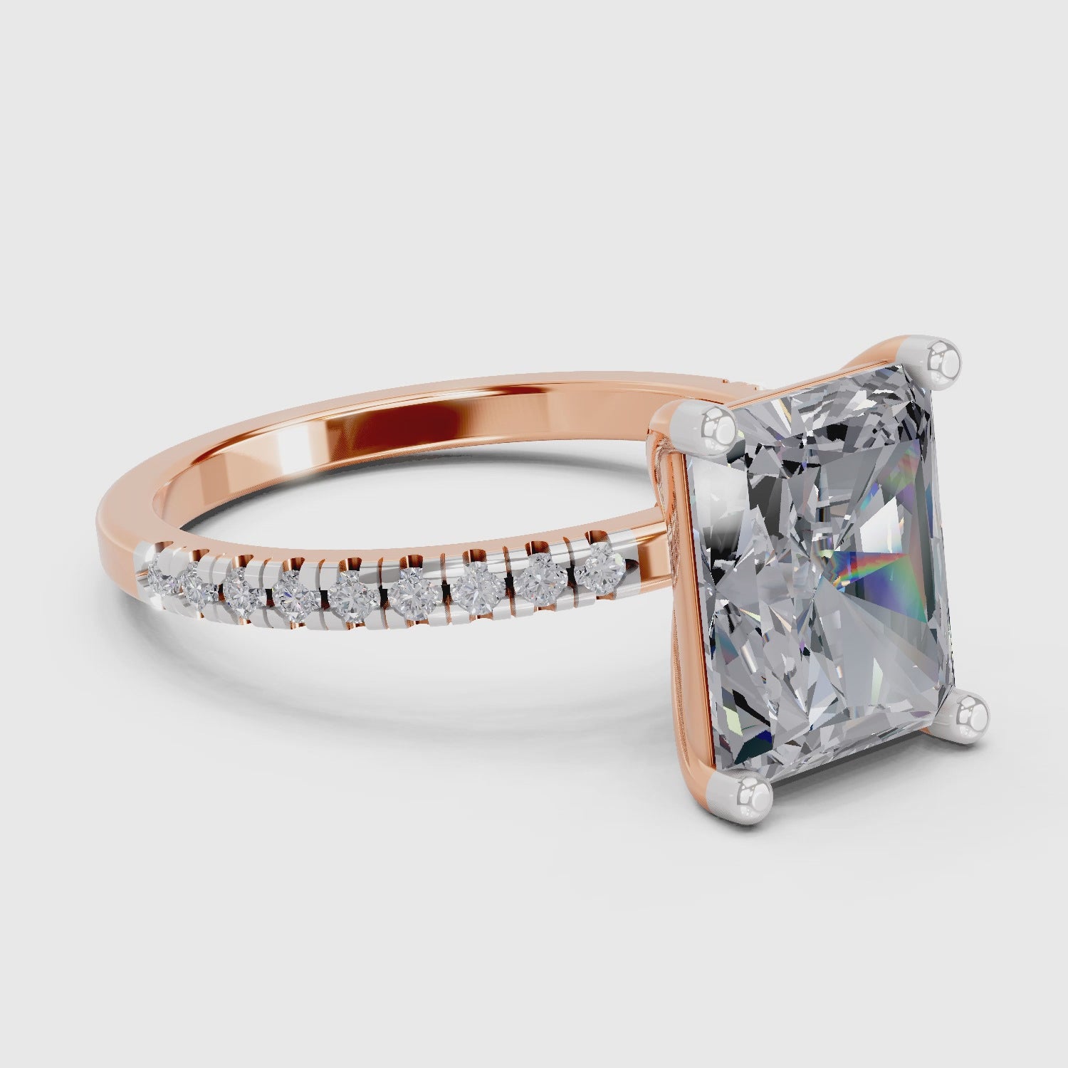 4.25 Ct Radiant Shape Solitaire Diamond Ring| 14K Rose Gold