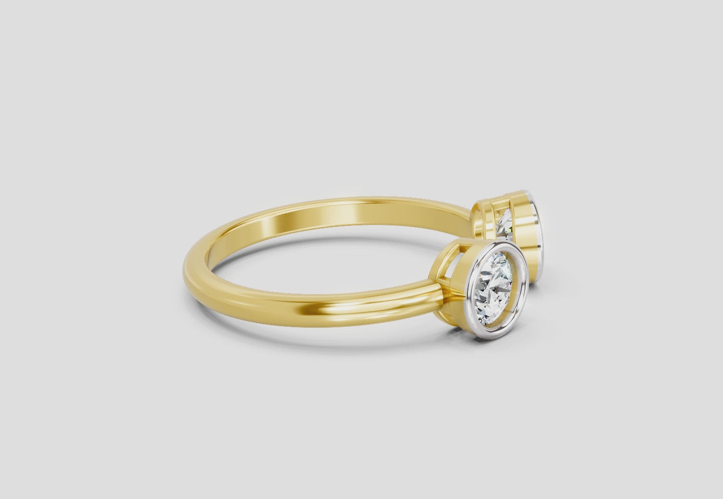 2 Stone Open 1 Ct Round Shape Diamond | 14K Yellow Gold